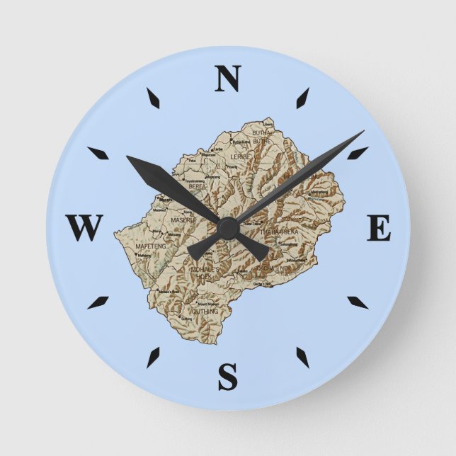 Redondo Mediano Reloj de mapas de Lesoto (Anverso)