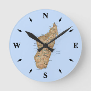 Redondo Mediano Reloj de mapas de Madagascar