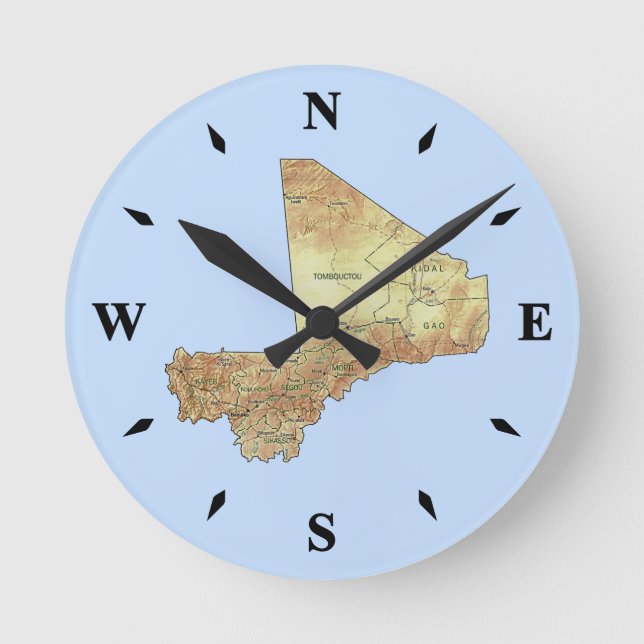 Redondo Mediano Reloj de mapas de Mali (Anverso)