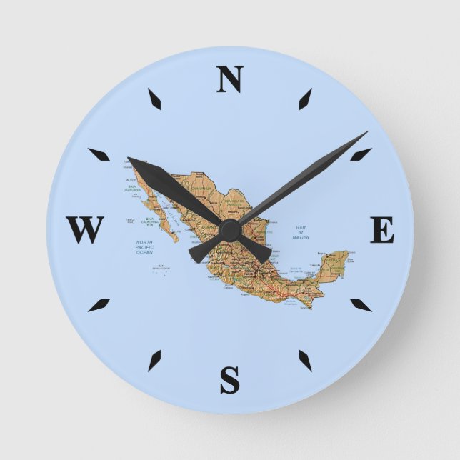Redondo Mediano Reloj de mapas de México (Anverso)
