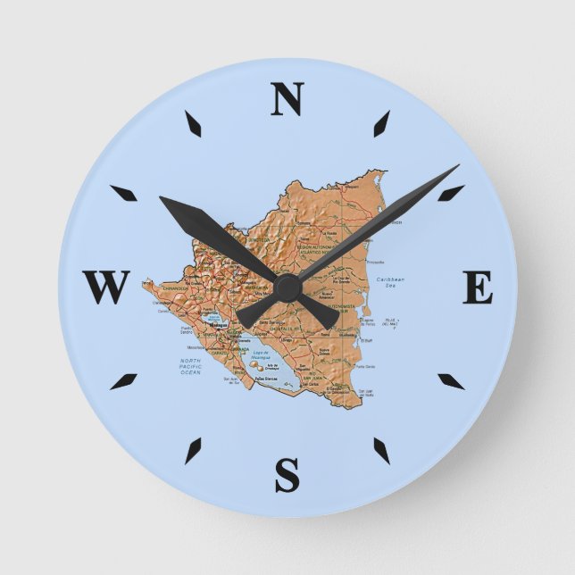 Redondo Mediano Reloj de mapas de Nicaragua (Anverso)