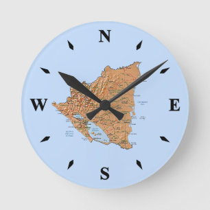 Redondo Mediano Reloj de mapas de Nicaragua