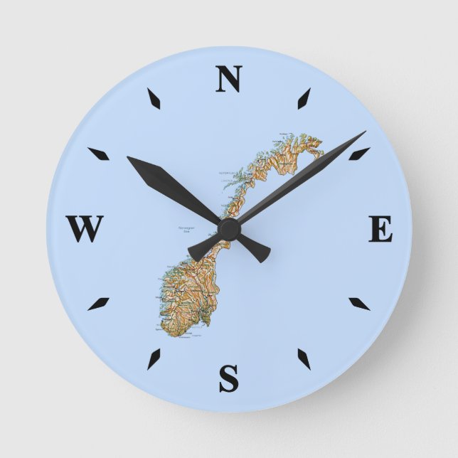 Redondo Mediano Reloj de mapas de Noruega (Anverso)