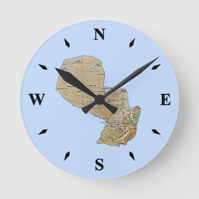 Redondo Mediano Reloj de mapas de Paraguay (Anverso)