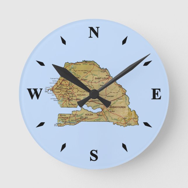 Redondo Mediano Reloj de mapas de Senegal (Anverso)