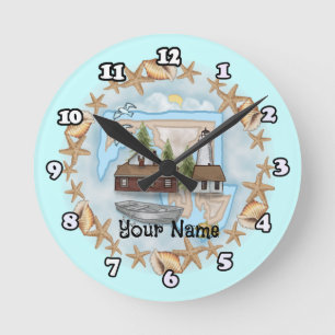 Redondo Mediano Reloj de Maryland Shells Lighthouse