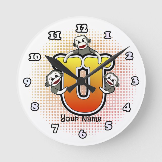 Redondo Mediano Reloj de mono de calcetín Monograma U (Anverso)