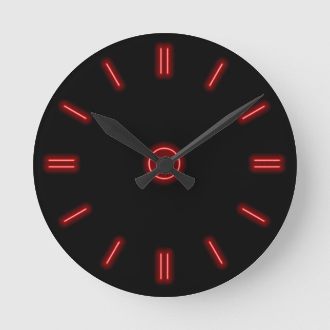 Redondo Mediano Reloj de neón rojo (Anverso)