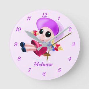 Redondo Mediano Reloj de niña feliz balanceándose Nombre personali