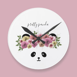 Redondo Mediano Reloj de niños con oso panda floral lindo