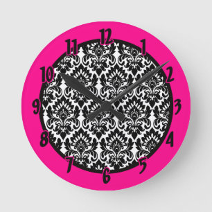 Redondo Mediano Reloj de nombre personalizado Damasco negro "rosa 