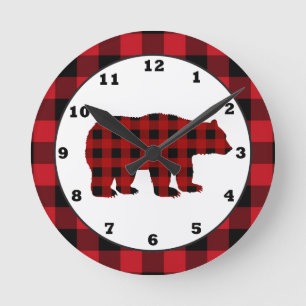 Redondo Mediano Reloj de osito de búfalo de cocina de campo