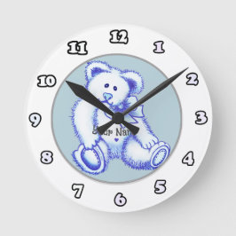 Redondo Mediano Reloj de oso de peluche azul