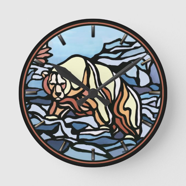 Redondo Mediano Reloj de oso polar Guay Tribal Bear Art Wall Clock (Anverso)