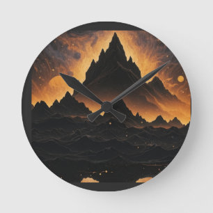 Redondo Mediano Reloj de paisaje cósmico de Montaña de Eclipse Sol