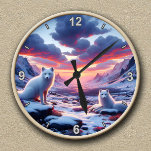 Redondo Mediano Reloj de paisaje invernal de zorro ártico personal