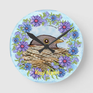 Redondo Mediano Reloj de pájaro en nido