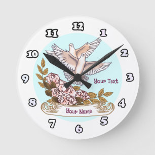 Redondo Mediano Reloj de palomas y Rosas