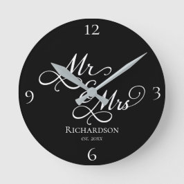 Redondo Mediano Reloj de parejas recién casadas personalizado