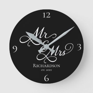 Redondo Mediano Reloj de parejas recién casadas personalizado