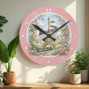 Redondo Mediano Reloj de París, Torre Eiffel, Rosa, Arte Francés