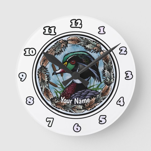 Redondo Mediano Reloj de pato de madera (Anverso)