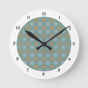 Redondo Mediano Reloj de patrón azul y dorado