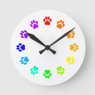 Redondo Mediano Reloj de Pawprint del arco iris