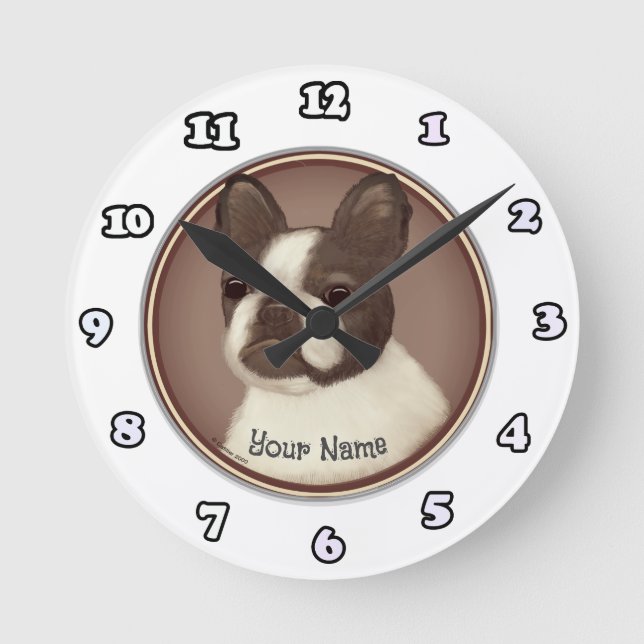 Redondo Mediano Reloj de perro Boston Terrier (Anverso)