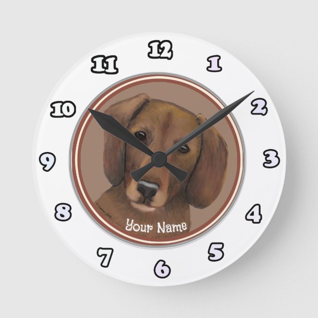 Redondo Mediano Reloj de perro Dachshund (Anverso)
