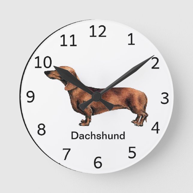 Redondo Mediano Reloj de perro de Dachshund (Anverso)
