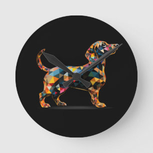 Redondo Mediano Reloj de perro de Dachshund, negro neón