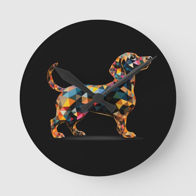Redondo Mediano Reloj de perro de Dachshund, negro neón (Anverso)