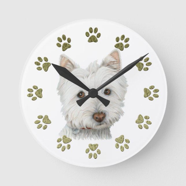 Redondo Mediano Reloj de perros Westie (Anverso)