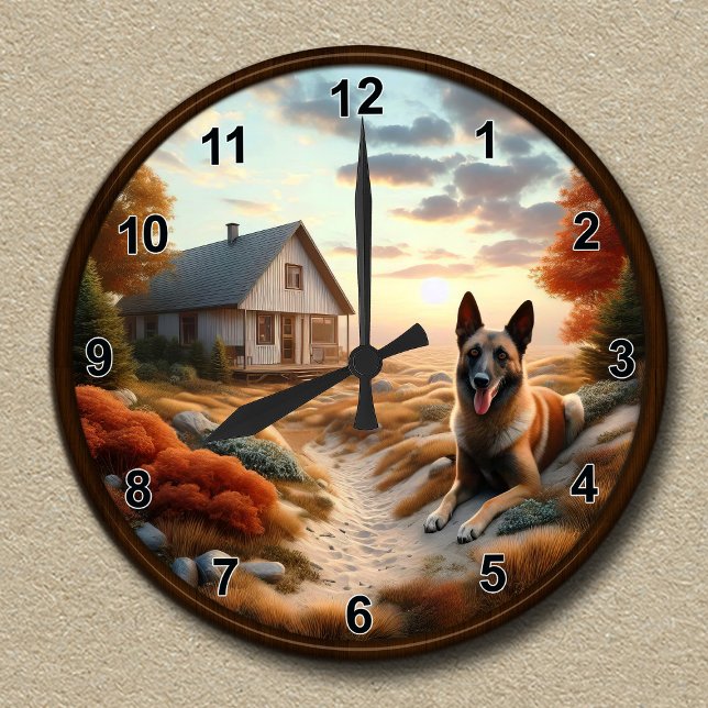 Redondo Mediano Reloj de personalizable con malinois belga (Subido por el creador)