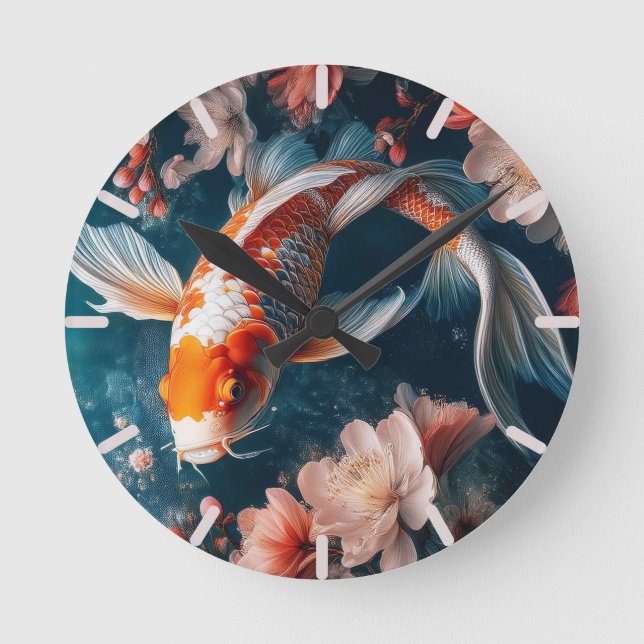 Redondo Mediano Reloj de pez Koi Hermoso (Anverso)