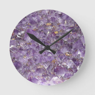 Redondo Mediano Reloj de piedra cristalino violeta de la gema