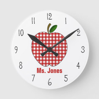 Redondo Mediano Reloj de profesores de Apple de Gingham Rojo