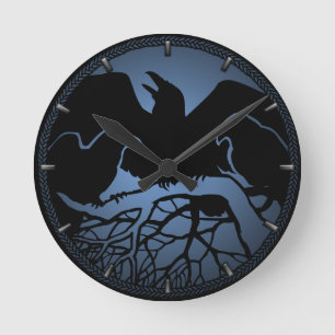 Redondo Mediano Reloj de Raven Reloj de arte nativo Raven Clocks &