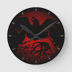 Redondo Mediano Reloj de Raven Reloj de arte nativo Raven Clocks &