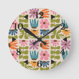 Redondo Mediano Reloj de redondeo floral Retro Groovy