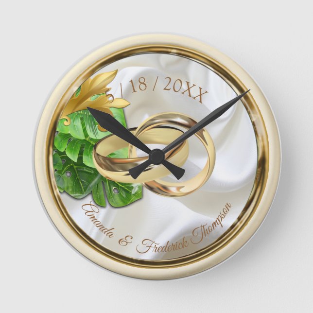 Redondo Mediano Reloj de regalo romántico Boda tropical (Anverso)