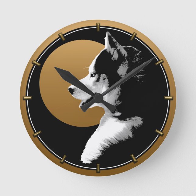 Redondo Mediano Reloj de reloj de mazorca Husky Regalos Decoración (Anverso)