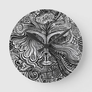 Redondo Mediano Reloj de retrato de línea trippy en blanco y negro
