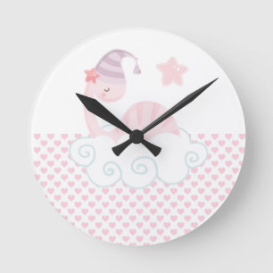 Redondo Mediano Reloj de rondas de dinosaurios rosados