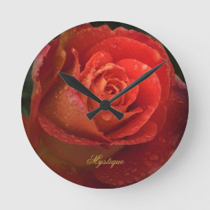 Redondo Mediano Reloj de Rosa Naranja Roja Botánica Oscura Mystiqu
