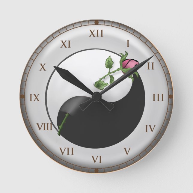 Redondo Mediano Reloj de rosa Yin Yang (Anverso)
