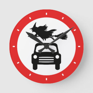 Redondo Mediano Reloj de Rótulo de carretera de brujas voladoras