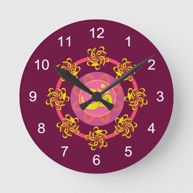 Redondo Mediano Reloj de sala de masajes - Om Mandala (Anverso)