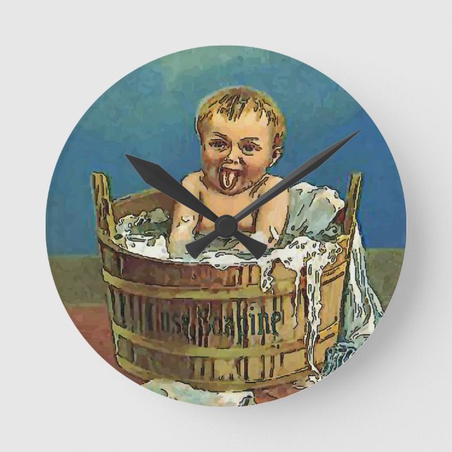 Redondo Mediano Reloj de salón de lavado de bebé (Anverso)